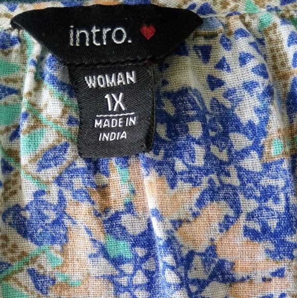 Intro Woman Cotton Boho Mixed Print Top 1X - Picture 3 of 8